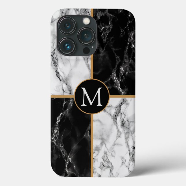 Lettre monographie coque iphone noir blanc marbre (Verso)