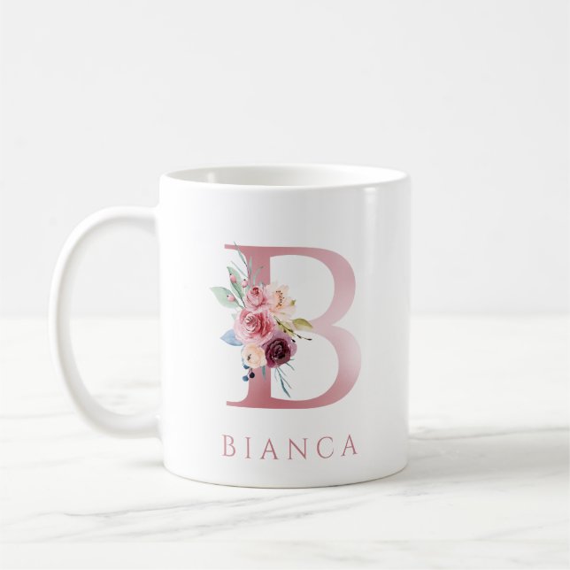 LETTRE MONOGRAPHIQUE B Aquarelle Florale Café Mug (Gauche)