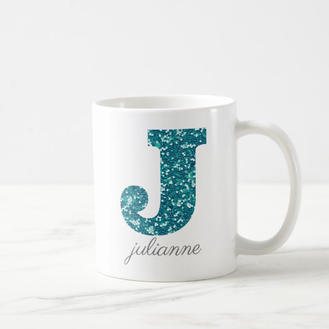 Lettre Motif Aqua Parties scintillant J nom Mug (Droite)