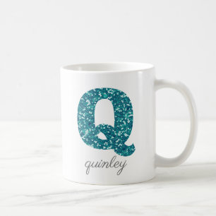 Lettre Motif Aqua Parties scintillant Q nom Mug