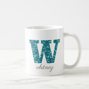 Lettre Motif Aqua Parties scintillant W nom Mug
