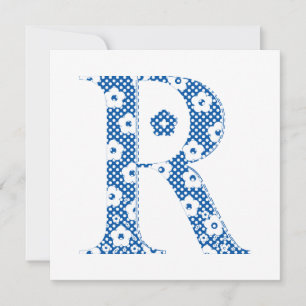 LETTRE Motif Fleur R(bleu)