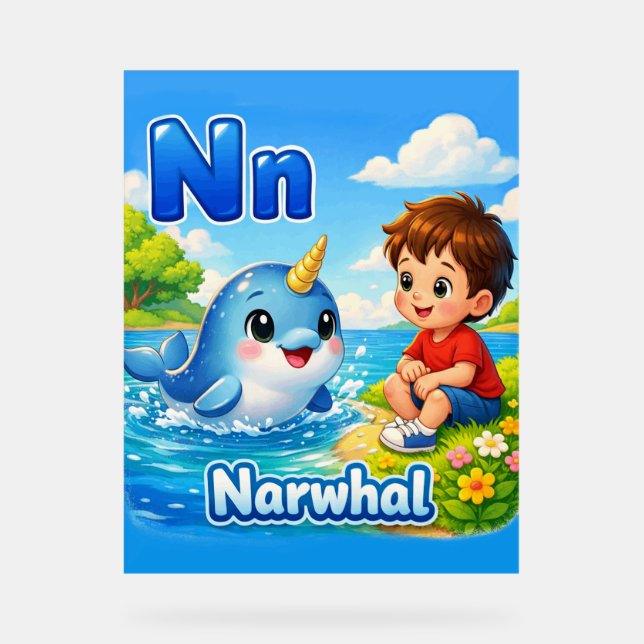 Lettre N Affiche Alphabet – N est pour Narval (Recto)