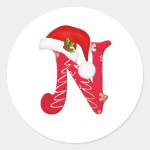 Lettre N, autocollant de monogramme de Noël de