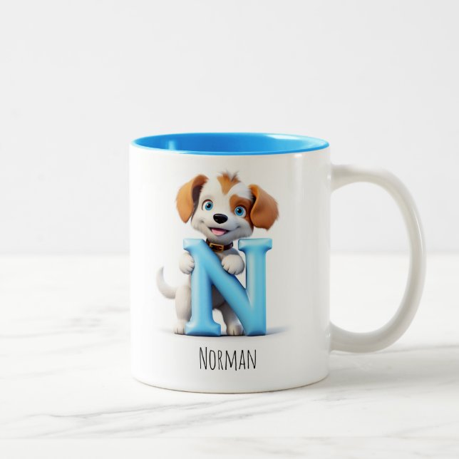 Lettre N Chien Alphabet Monogramme Café Mug (Droit)
