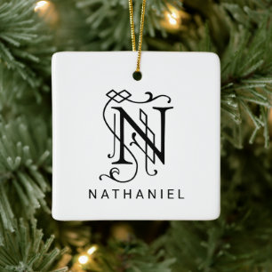 Lettre N Élégant Monogramme Ornement de Noël