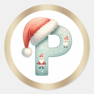 Lettre N monogramme, autocollant de Noël chapeau d
