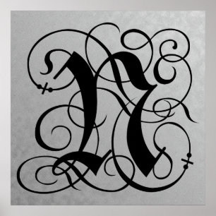Lettre N, Monogramme gothique Poster noir