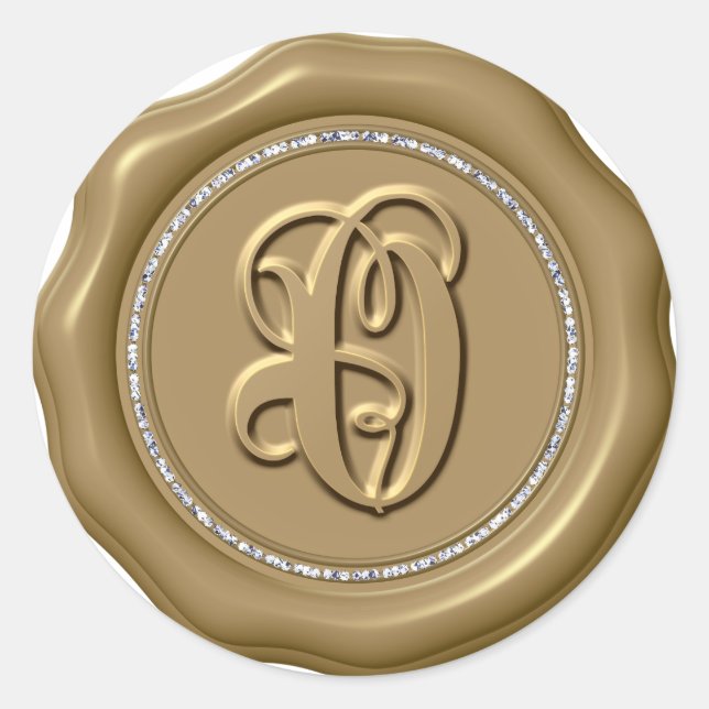 *~* Lettre O Stickers de cire dorée rond de diaman (Devant)