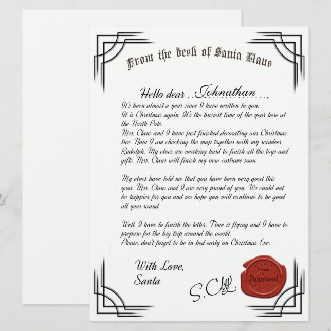 Lettre Officielle De La Carte De Vacances Du Père  (Devant / Derrière)