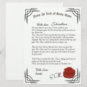 Lettre officielle de la carte de vacances du Père 