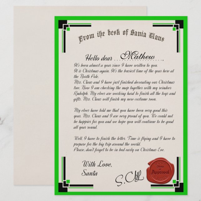 Lettre Officielle De La Carte De Vacances Du Père  (Devant / Derrière)