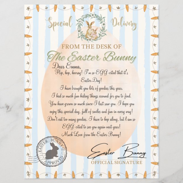 Lettre officielle du lapin de Pâques (Bleu) (Devant)