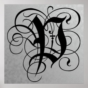 Lettre P, Monogramme gothique Poster noir