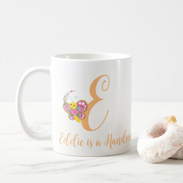 Lettre papillon E Mug florale (Avec donut)