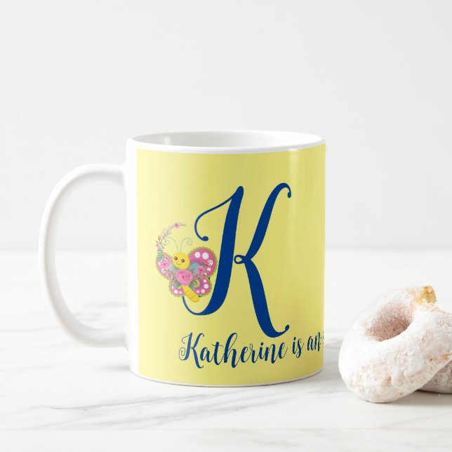 Lettre papillon K Mug florale (Avec donut)