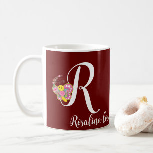 Lettre papillon R Mug florale