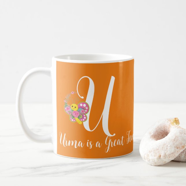 Lettre papillon U Mug florale (Avec donut)