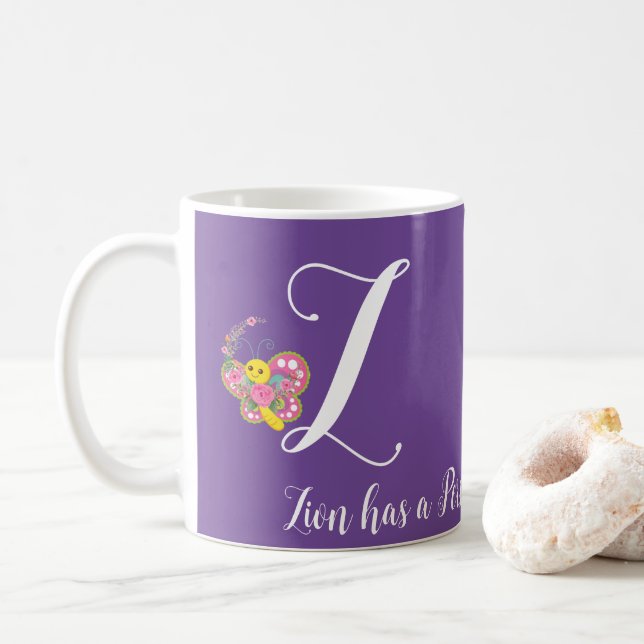 Lettre papillon Z Mug florale (Avec donut)