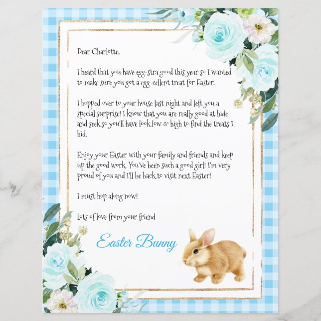 Lettre Pastel Bleu Pour Un Garçon Du Lapin De Pâqu (Devant)