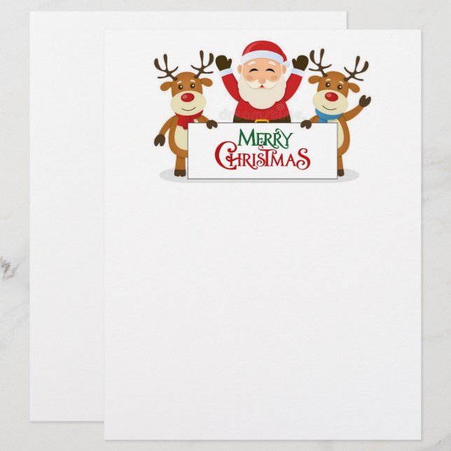 Lettre Père Noël avec son en-tête de rennes (Devant / Derrière)