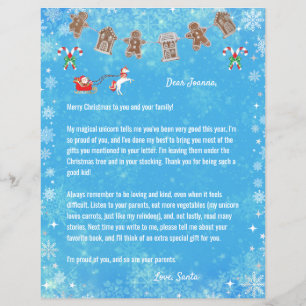 Lettre Père Noël Unicorne Snowflakes Candy Blue Xm