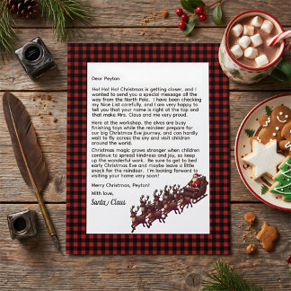 Lettre personnalisable du Père Noël à carreaux rou