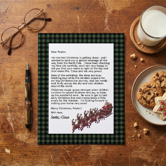 Lettre personnalisable du Père Noël à carreaux ver