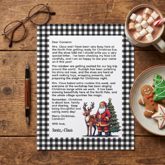 Lettre personnalisée de Père Noël à carreaux noir 