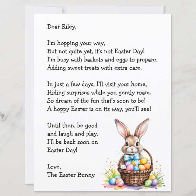 Lettre personnalisée du lapin de Pâques (Devant)