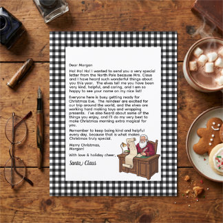 Lettre personnalisée du Père Noël à carreaux noir 