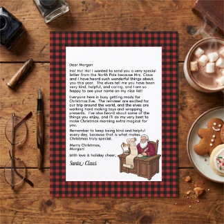 Lettre personnalisée du Père Noël à carreaux rouge