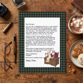 Lettre personnalisée du Père Noël à carreaux verts