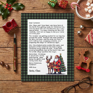 Lettre personnalisée du Père Noël à carreaux verts