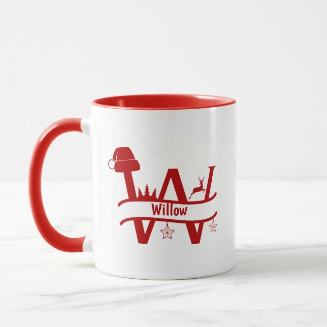 Lettre personnalisée F Nom Monogramme de Noël Mug (Gauche)