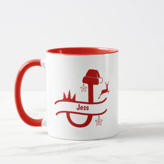 Lettre personnalisée J Nom Monogramme de Noël Mug