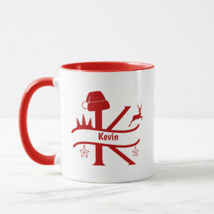 Lettre personnalisée K Nom Monogramme de Noël Mug
