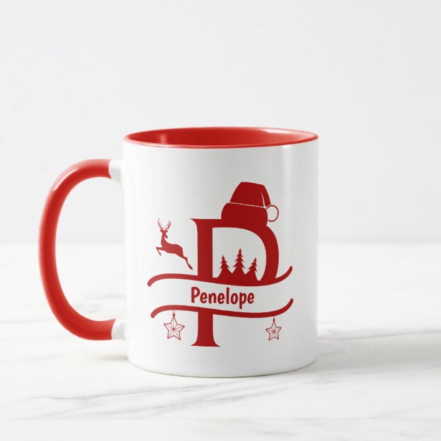Lettre personnalisée P Nom Monogramme de Noël Mug (Gauche)