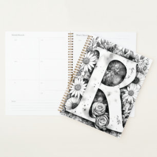Lettre personnalisée R Carnet d'aquarelle florale