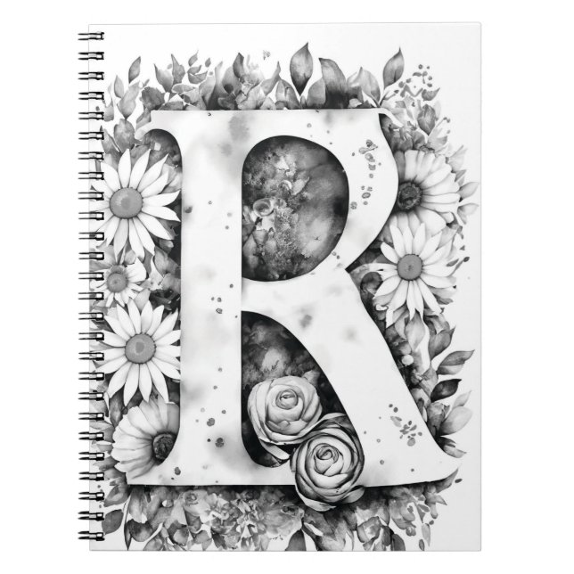 Lettre personnalisée R Carnet d'aquarelle florale (Devant)