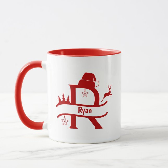 Lettre personnalisée R Nom Monogramme de Noël Mug (Gauche)