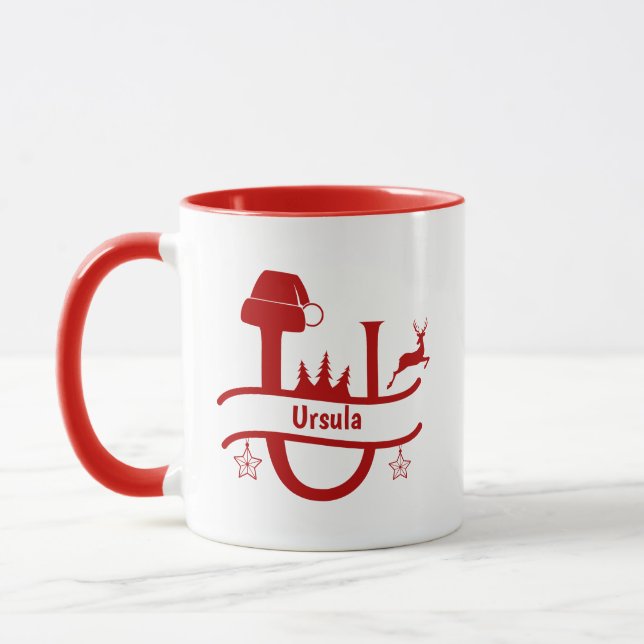 Lettre personnalisée U Nom Monogramme de Noël Mug (Gauche)