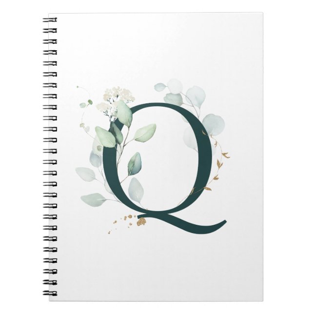 Lettre Q Eucalyptus et Carnet monogramme or (Devant)