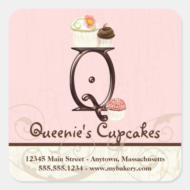 Lettre Q Monogram Cupcake Logo Stickers Entreprise (Devant)
