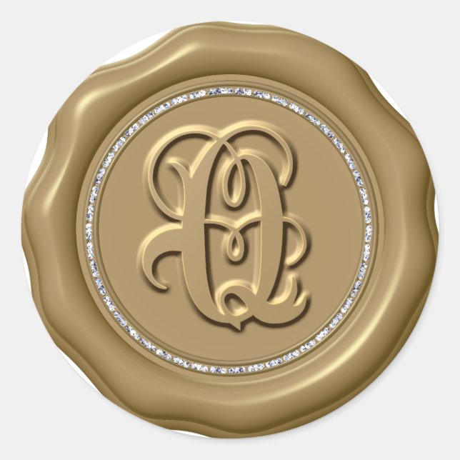 *~* Lettre Q Stickers Cercle de diamant cire d'or (Devant)