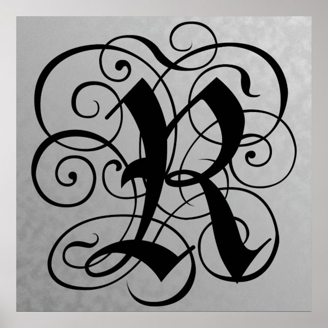 Lettre R, Monogramme gothique Poster noir (Devant)