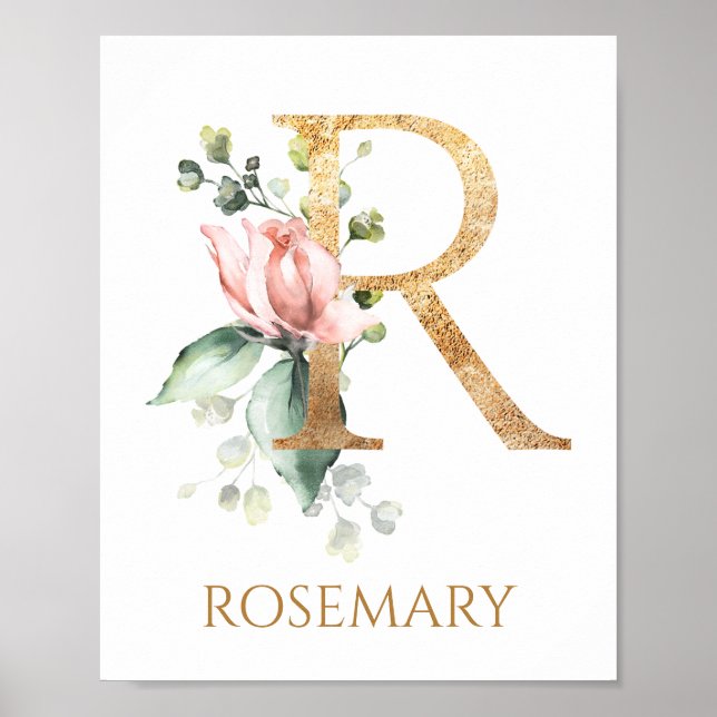 Lettre R Monogramme Rose Peach rose Poster (Devant)