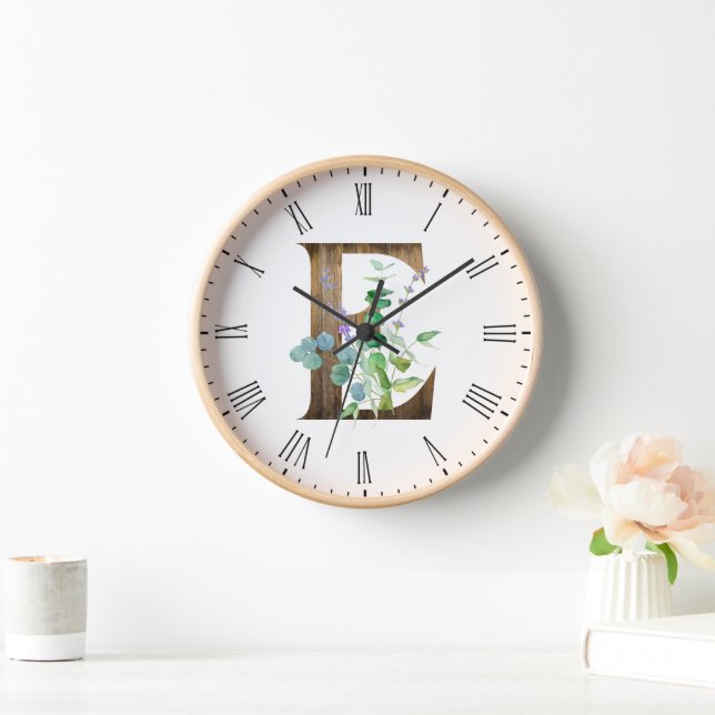 Lettre Rustique E Horloge À Cadre En Bois (Maison)