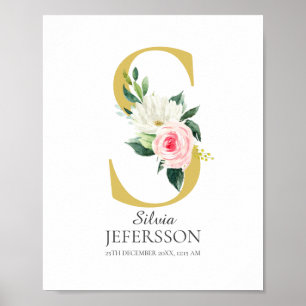 Lettre S Monogramme avec Poster Fleurs