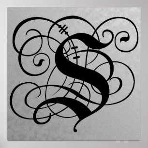 Lettre S, Monogramme gothique Poster noir